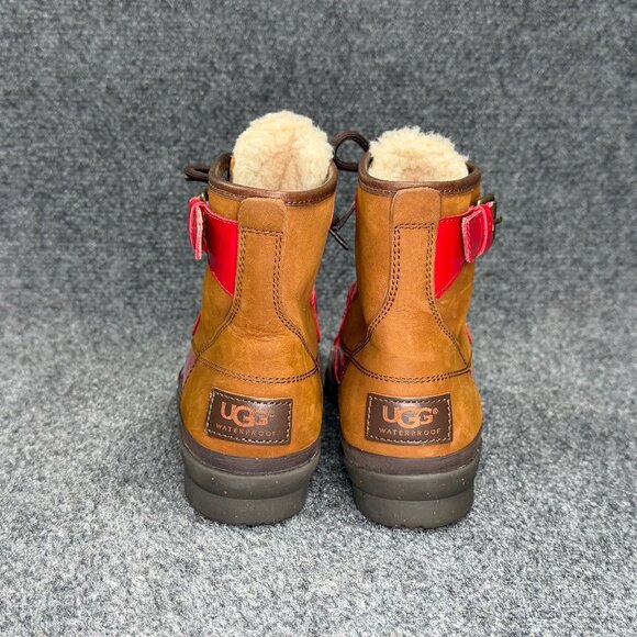 UGG Cecile Waterproof Duck Boots Women's Size 6 Brown Red Patent Leather Ankle - Picture 6 of 13